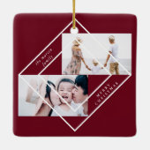 Modern Lijst Burgundy Two Photo Merry Kerstmis Keramisch Ornament (Achterkant)
