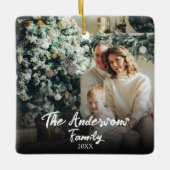 Modern Lijst Elegante Typografie Familiefoto Keramisch Ornament (Voorkant)