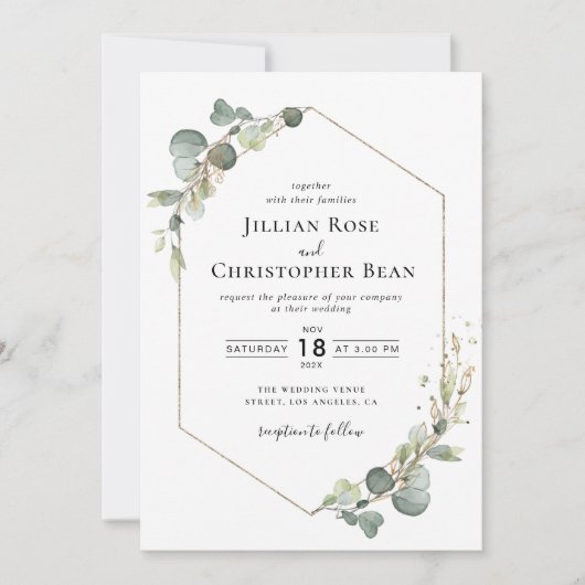 modern lijst eucalyptus greenery bruiloft kaart (Voorkant)