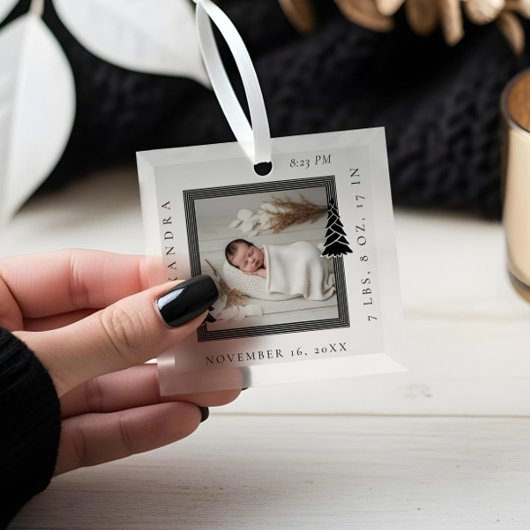 Modern Lijst Evergreen Trees Foto Lijst Geboorte Glas Ornament