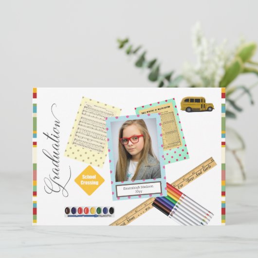 Modern Lijst Foto Elementair Afstuderen Kaart (Staand voorkant)