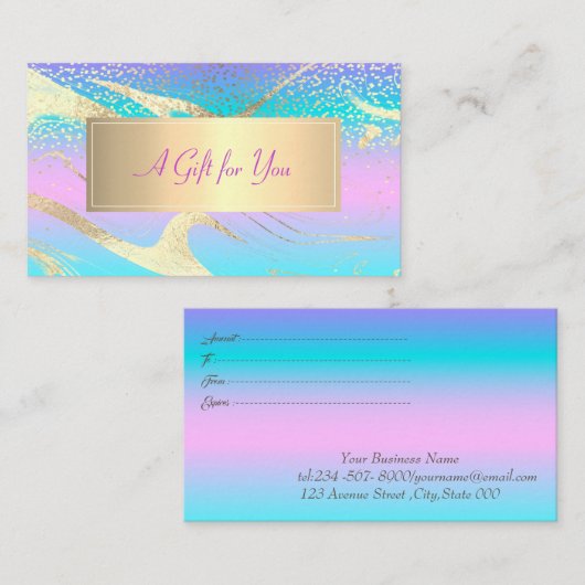 Modern Lijst, Gouden Confetti Holografische Opal Kortingskaartje (Voorkant / Achterkant)