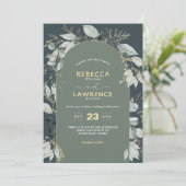 Modern lijst groen gebladerte bruiloft kaart (Staand voorkant)