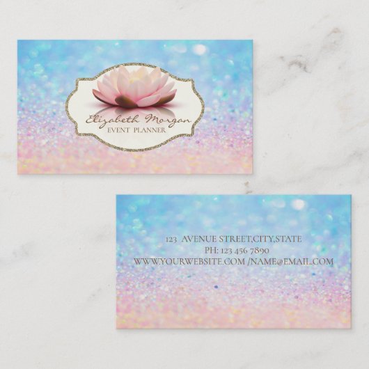 Modern Lijst Lotus Flower Glitter Bokeh Ombre Visitekaartje (Voorkant / Achterkant)