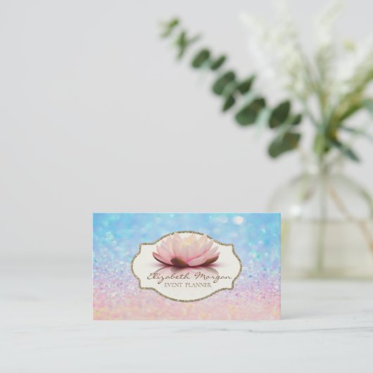 Modern Lijst Lotus Flower Glitter Bokeh Ombre Visitekaartje (Staand voorkant)