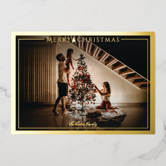 Modern Lijst Merry kerstfoto Green Gold Folie Feestdagenkaart (Voorkant)