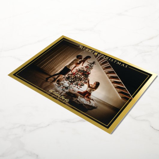 Modern Lijst Merry kerstfoto Green Gold Folie Feestdagenkaart (Gedraaid)