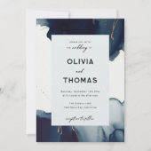 Modern Lijst Navy Blue Gold Bohemian Beach Bruilof Kaart (Voorkant)