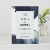 Modern Lijst Navy Blue Gold Bohemian Beach Bruilof Kaart (Staand voorkant)