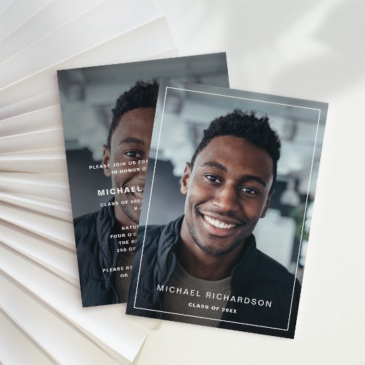 Modern Lijst | Verticale twee foto afstudeerfeest Kaart