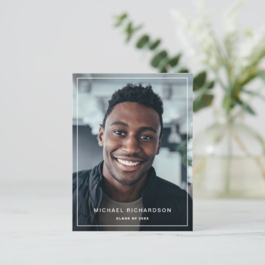 Modern Lijst | Verticale twee foto afstudeerfeest Uitnodiging Briefkaart (Staand voorkant)