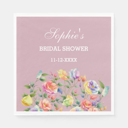 Modern Lila Bright Rozen Floral Vrijgezellenfeest Servet (Voorkant)