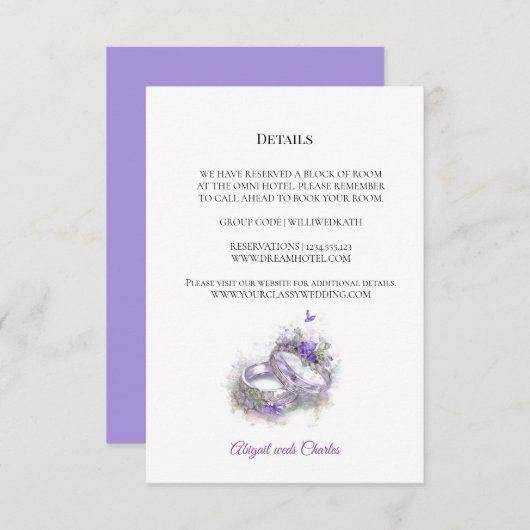 Modern Lila bruiloft uitnodigingsdetail Informatiekaartje (Voorkant / Achterkant)