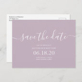 Modern Lila Manuscript Weddenschap sparen de Datum Aankondigingskaart (Voorkant / Achterkant)