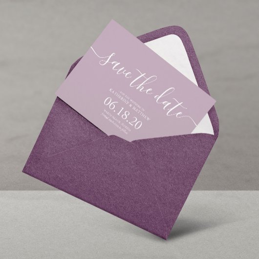 Modern Lila Manuscript Wedding sparen de Kaarten v