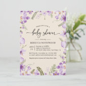 Modern Lila Mauve Florals Baby shower Kaart (Staand voorkant)