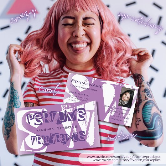 Modern Lila Paars wit met foto en monogram Visitekaartje