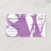Modern Lila Paars wit met Logo en monogram Visitekaartje (Achterkant)