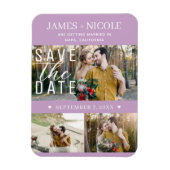 Modern Lila Paarse Save the Date Wedding 3 Foto's Magneet (Verticaal)