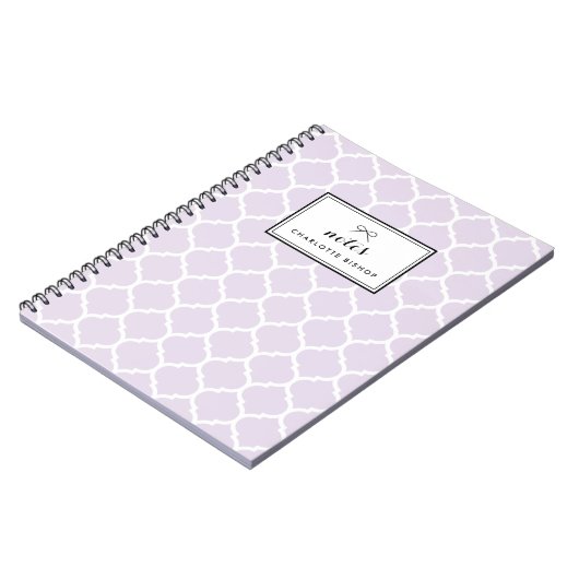 Modern Lila Quatrefoil Pattern Gepersonaliseerd Notitieboek (Linkerzijde)