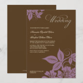 Modern Lilac/Brown Floral Wedding Invitation Kaart (Voorkant / Achterkant)
