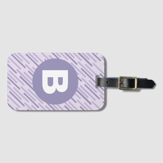 Modern Lilac Purple Diagonal Stripes Monogram Bagagelabel (Voorkant (horizontaal))