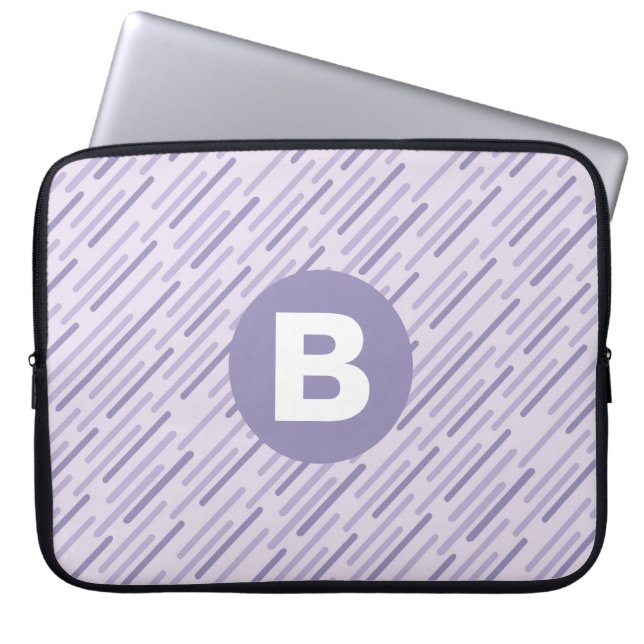 Modern Lilac Purple Diagonal Stripes Monogram Laptop Sleeve (Voorkant)