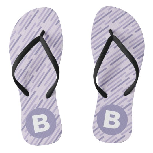 Modern Lilac Purple Diagonal Stripes Monogram Teenslippers (Voetbed)