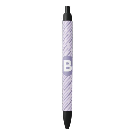 Modern Lilac Purple Diagonal Stripes Monogram Zwarte Inkt Pen (Voorkant Verticaal)