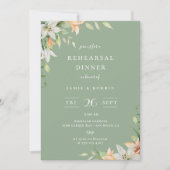 Modern Lily Bloemen Sage Groen Repetitie Diner Kaart (Voorkant)