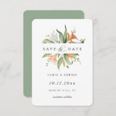 Modern Lily Botanical Floral redt de datum Aankondiging (Voorkant / Achterkant)