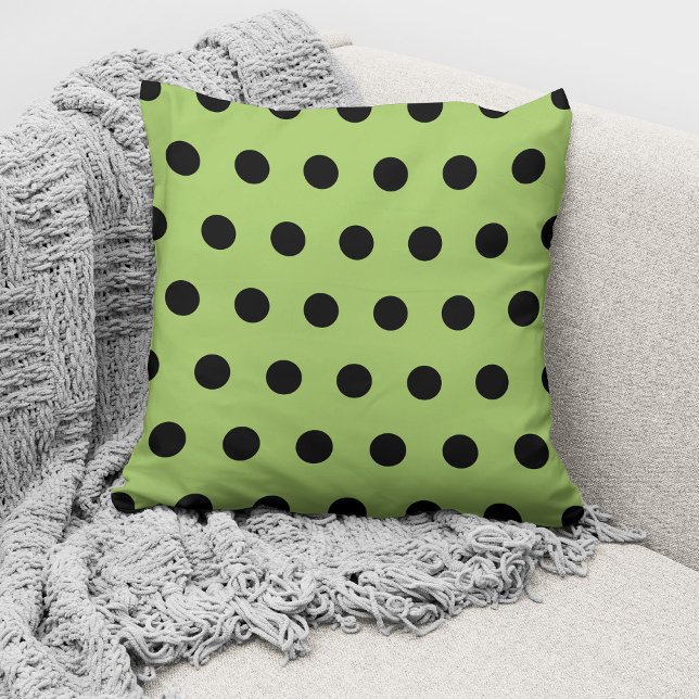 Modern Lime Green Black Polka Dots Pattern Kussen (Creator heeft geüpload)