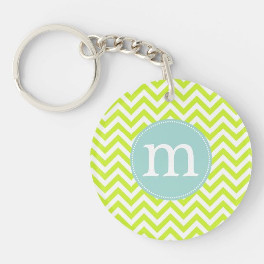 Modern Lime Green Chevron Aangepast Sleutelhanger (Voorkant)