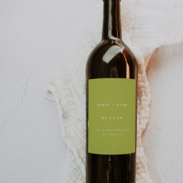 Modern Lime Green Custom Names Wedding Wijn Etiket