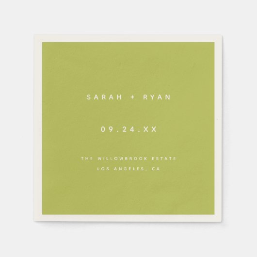 Modern Lime Green Custom Wedding Names Servet (Voorkant)