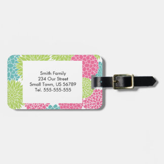 Modern Lime Green en Hot Pink Flowers Bagagelabel