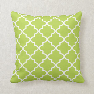 Modern Lime Green en White Moroccan Quatrefoil Kussen