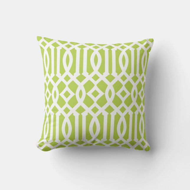 Modern Lime Green en White Trellis Pattern Kussen (Voorkant)