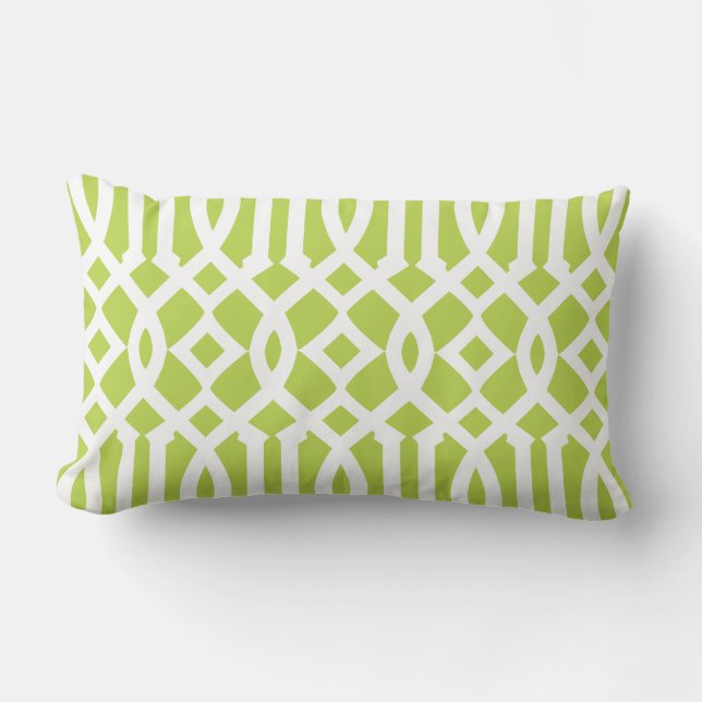 Modern Lime Green en White Trellis Pattern Kussen (Voorkant)