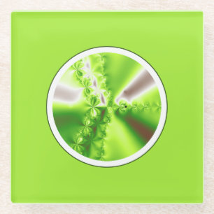 Modern Lime Green Fractal Art Glazen Onderzetter