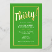 Modern Lime Green & Gold Folie 30e verjaardag Folie Uitnodiging (Voorkant)