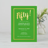 Modern Lime Green & Gold Folie 50e verjaardag Folie Uitnodiging (Staand Voorkant)