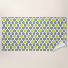 Modern Lime Green Grey Geometric Hexagon Pattern Strandlaken
