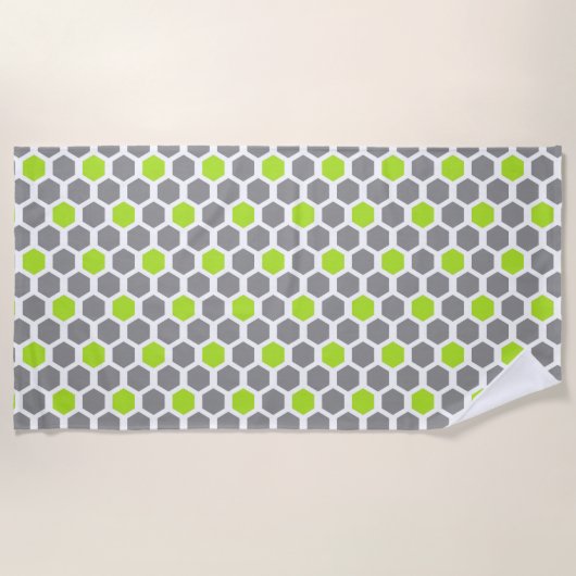 Modern Lime Green Grey Geometric Hexagon Pattern Strandlaken (Voorkant)