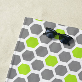 Modern Lime Green Grey Geometric Hexagon Pattern Strandlaken
