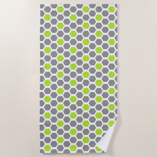 Modern Lime Green Grey Geometric Hexagon Pattern Strandlaken (Voorkant)