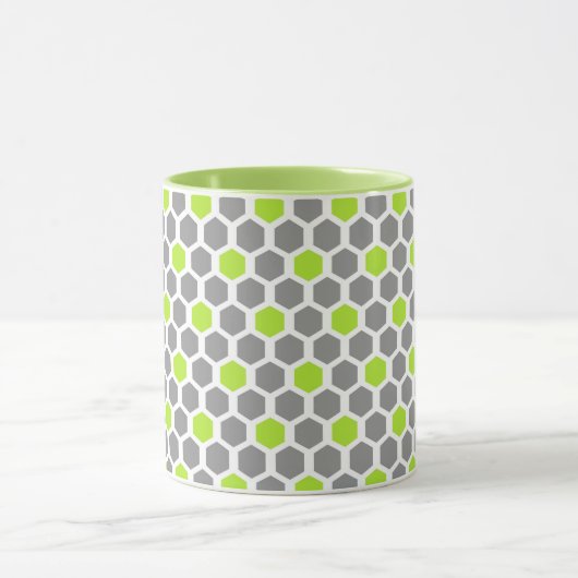 Modern Lime Green Grey Geometric Pattern Mok (Midden)