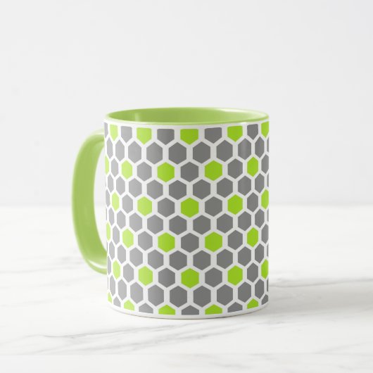 Modern Lime Green Grey Geometric Pattern Mok (Voorkant links)