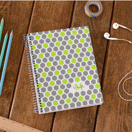 Modern Lime Green Grey Geometric Pattern Monogram Notitieboek
