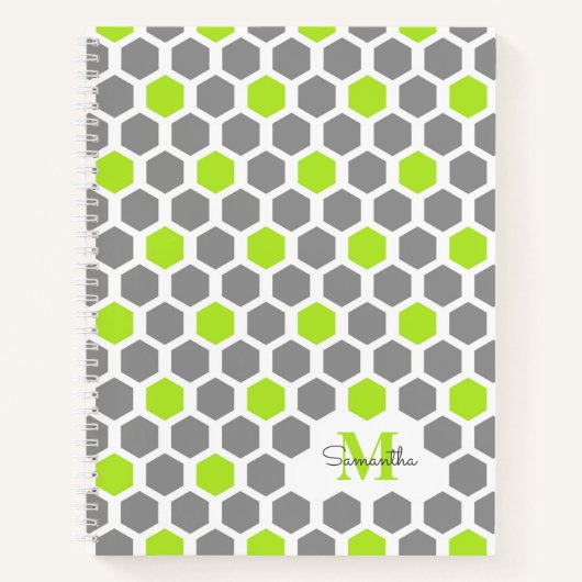 Modern Lime Green Grey Geometric Pattern Monogram Notitieboek (Voorkant)